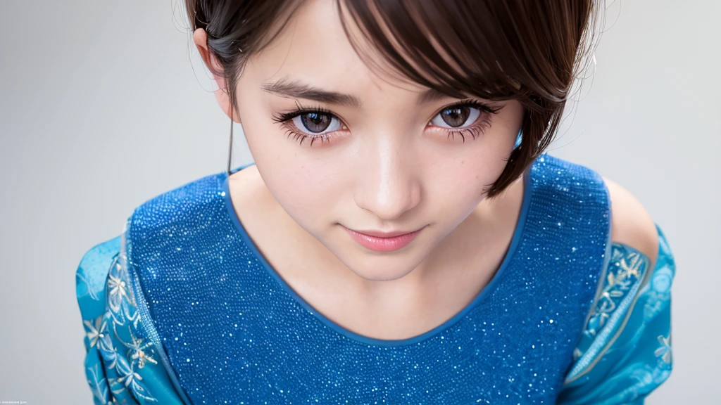 1 girl, (Wearing colorful stage costumes:1.2), Very beautiful Japanese idol portraits, Face close-up, (RAW Photos, highest quality), (Realistic, Realistic:1.4), (masterpiece), Very delicate and beautiful, Very detailed, 2k wallpaper, wonderful, finely, Very detailed CG Unity 8K wallpaper, Very detailed, High resolution, Soft Light, Beautiful detailed girl, Very detailed目と顔, Beautiful and sophisticated nose, Finely beautiful eyes, Cinema Lighting, (Simple light color background:1.3), (short hair), (Bob), Complete Anatomy, Slender body, Small breasts, smile
