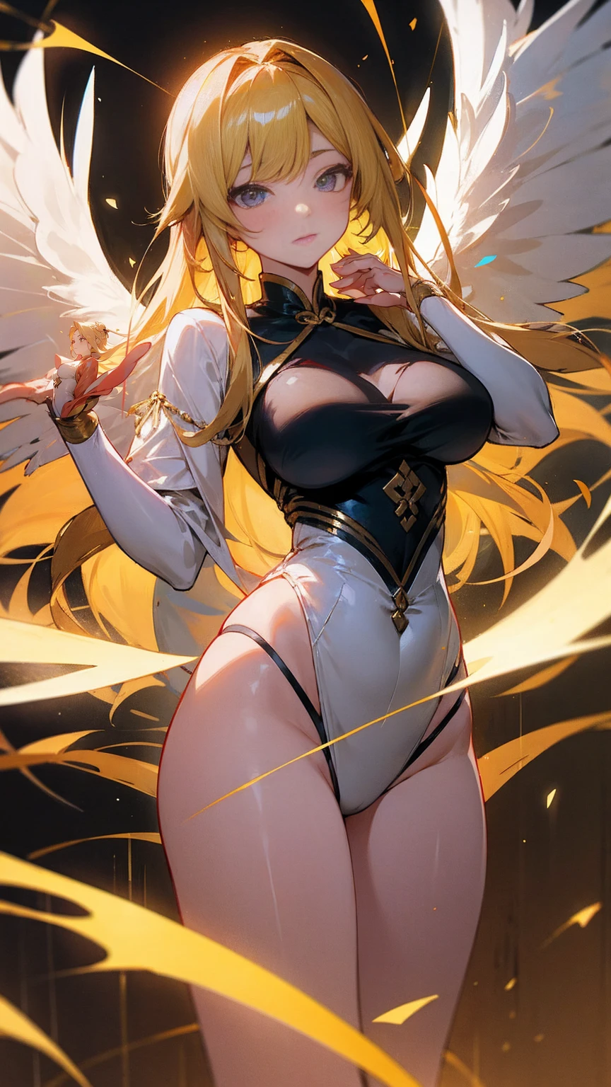 Qian Renxue, Young woman, golden hair, , 6 wings, stand, Perfect Body