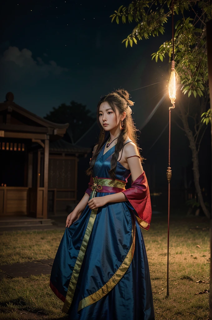 longnianhao,long3,dragon,a dragon hovers over the girl, eastern dragon,standing,glowing, from below, outdoors,flame,fireworks,wide angle,
Best quality,(masterpiece:1.2),cinematic photo, longnianhao,long3, 1girl, hair ornament, facial mark forehead mark, hair bun, necklace, earrings, A beautiful girl in colorful hanfu,long hair blown by the wind, full body, motion blur,
35mm photograph,night,,dreamy atmosphere, soft lighting, subtle lens flare, enchanting ambiance, tranquil, mystic, picturesque, magical, painterly, otherworldly, hazy,