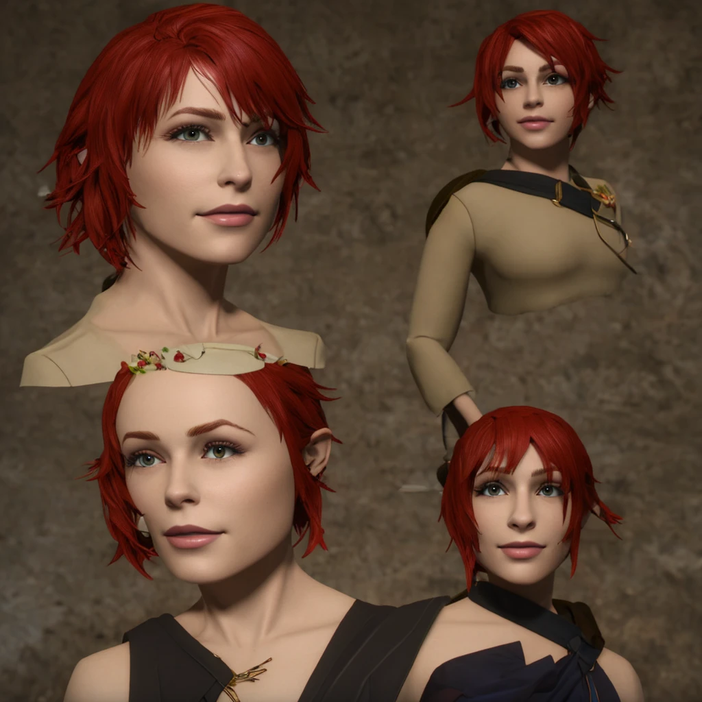 rhea, solo, red hair, full body, highres, detailed face