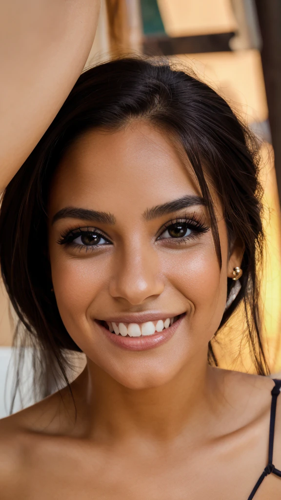 beautfull woman, Brunetette, dark brown eyes, realisitic, work of art, highy detailed, 4K, highy detailed, small smiling, Brazilian, sensual