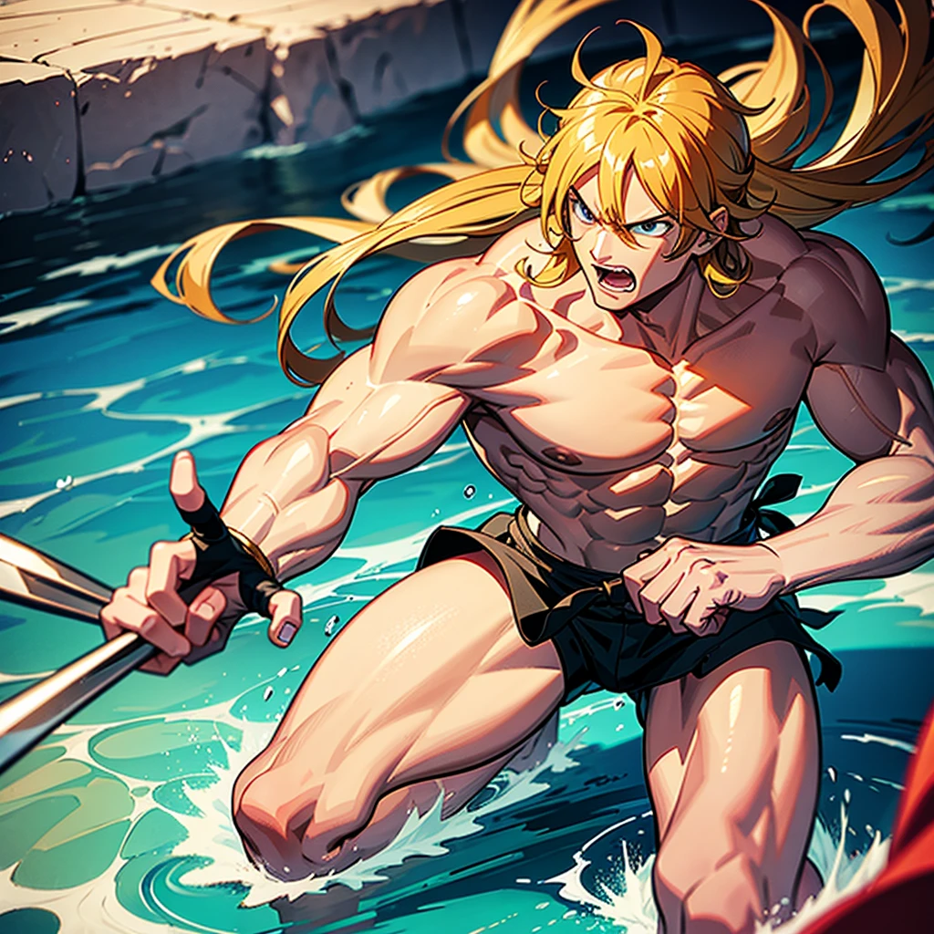 Create a one piece barbarian man character. that and fighting he fights with punch