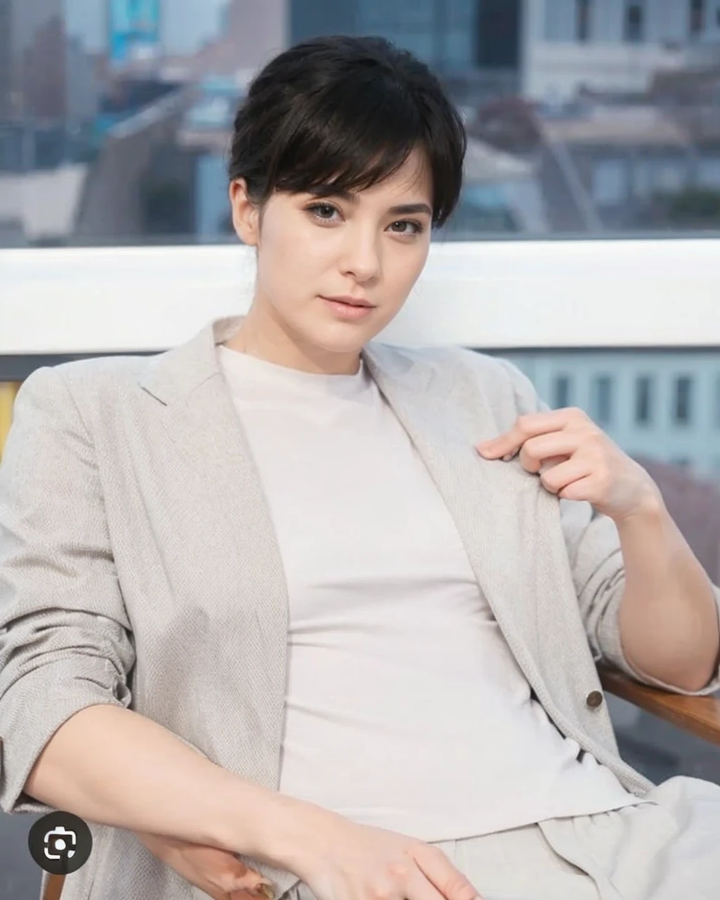 Wearing a black suit, a drunk woman took off half of her clothes