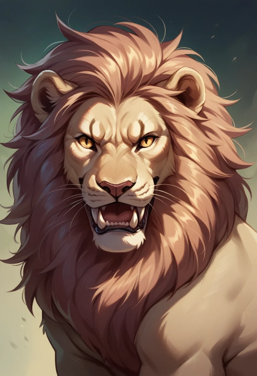 Realistic lion with big fangs
