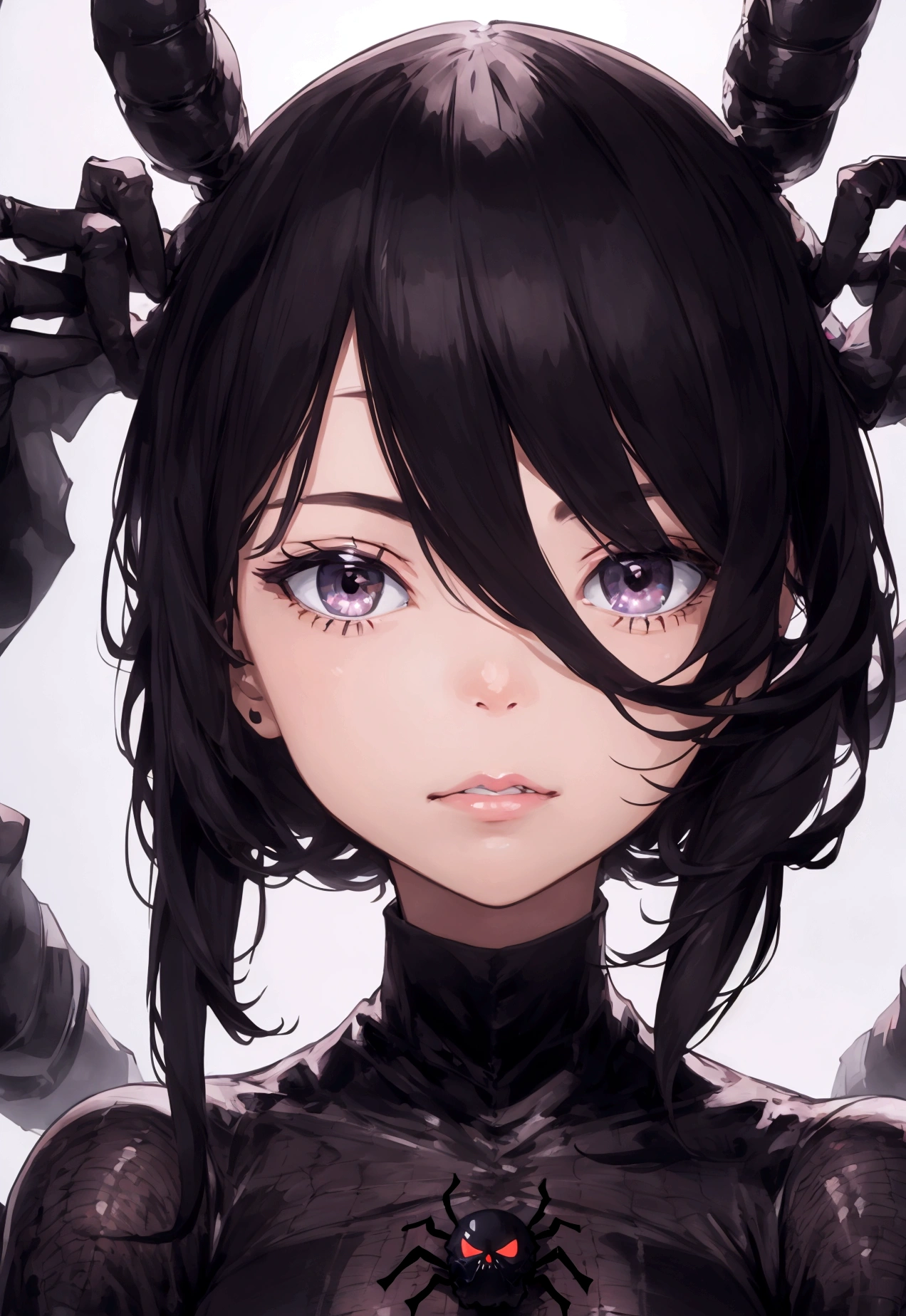 Black spider with a human face