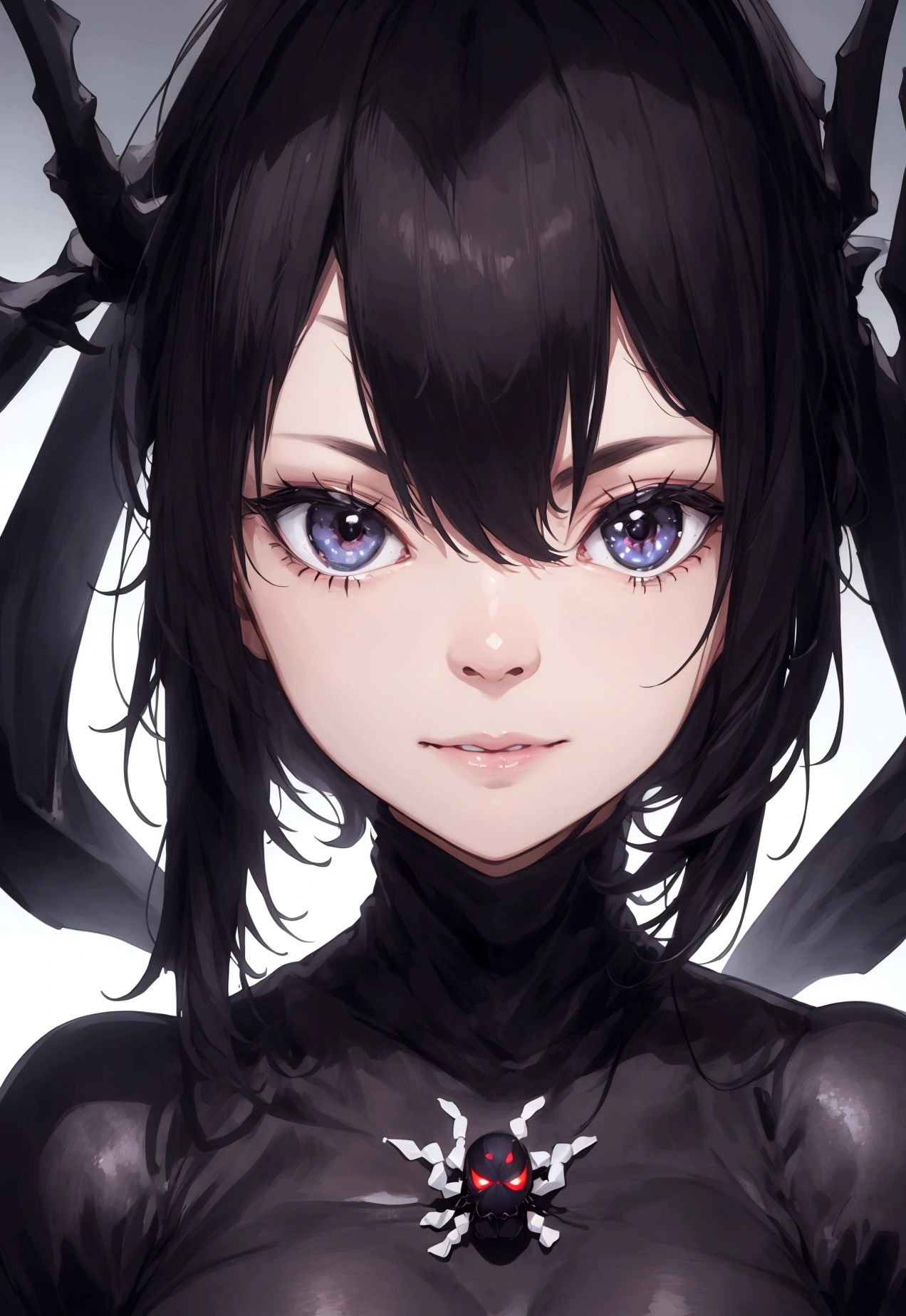 Black spider with a human face