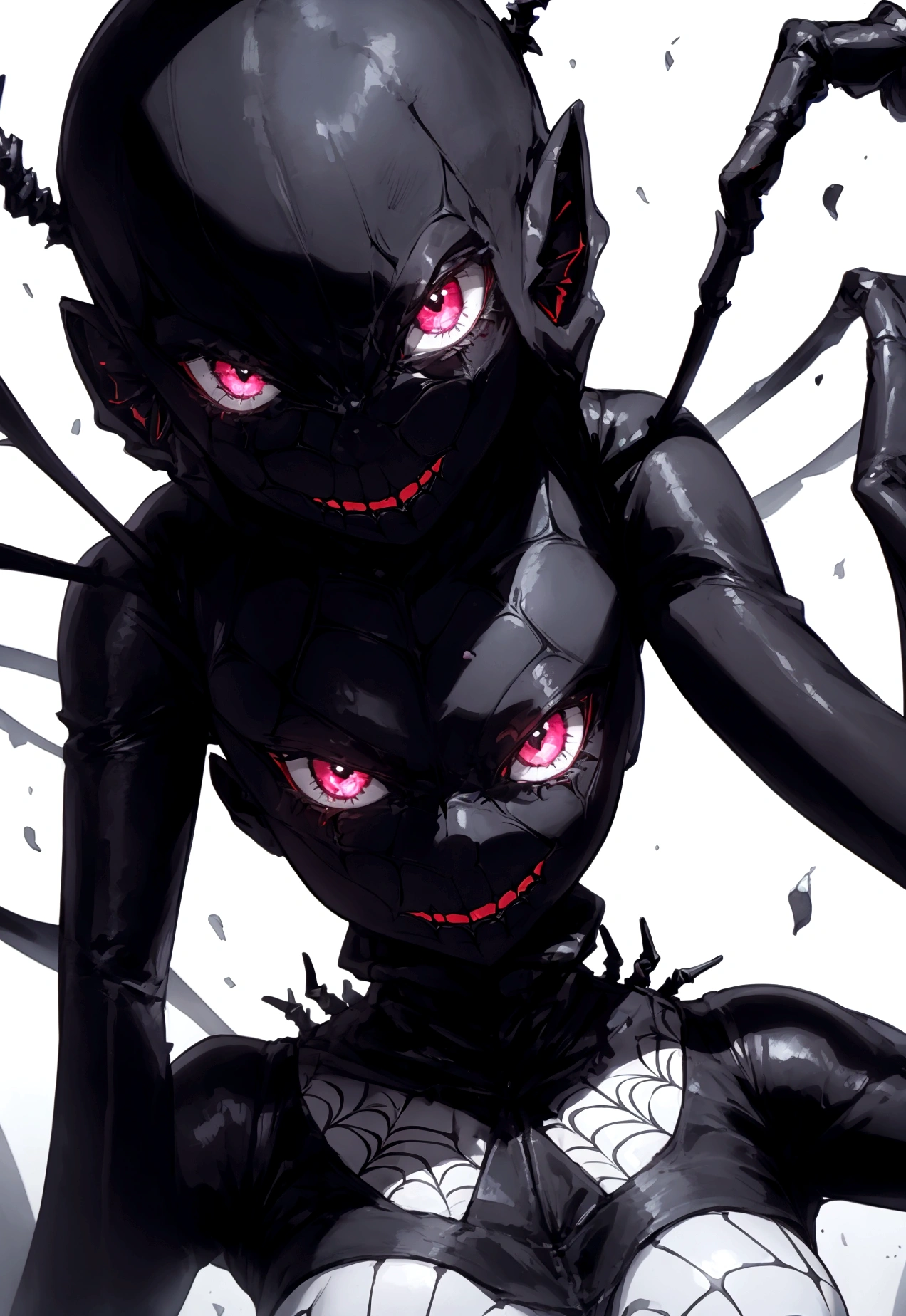 Black spider with a human face