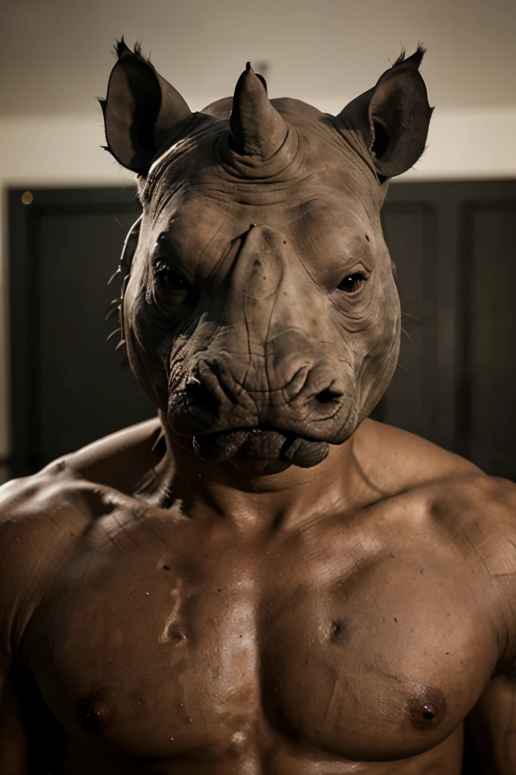 Rhino head ,human body