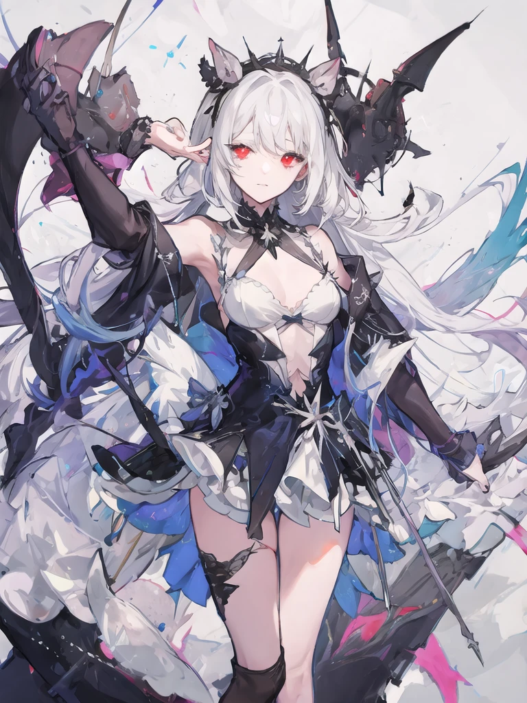 (8K, Best quality, tmasterpiece:1.2),\(Eyes detailed\),\(facial feature\),(\(Clothing details body details,(surface focus) ,Very detailed CG-8k wallpaper,hugefilesize,ultra - detailed,A high resolution,Huang Li,beautidful eyes,Ray traching,dramatic shadow,Detailed pubic hair,dramatic angles,hyper-detailing,(1 girl:1.3),(sonata:1.2),White hair,shinny hair,long, hair straight,(Hair length to hips:1.1),red eyes,