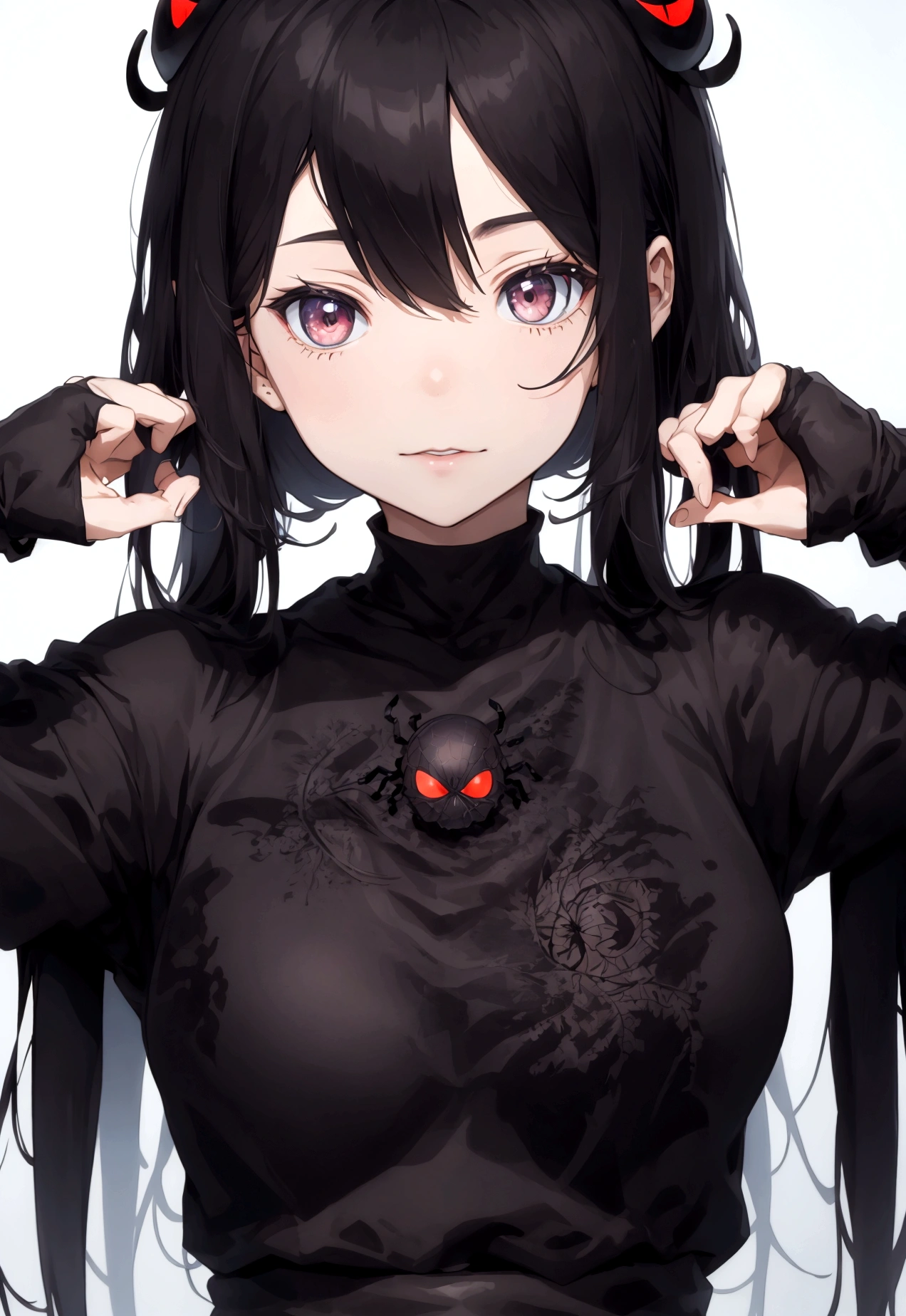 Black spider with a human face。Depict the whole body
