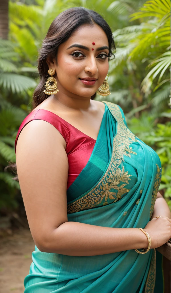 Foto RAW, photorealistic, photography, full body shot, master shot, perfect eyes, goddess like beauty, pierced eyes, perfect thick chubby mallu Desi aunty bhabhi, Wearing a Stanapatta, a chest-band.Saree model, model Photography, Indian saree shoot, Indian traditional wear advertising photography, traditional wear brand shoot, face of Indian actress Sonakshi Sinha, masterpiece, realistic, realism, incredible details,  pleasure, photorealism, detailed skin, skin pores, high contrast, photorealistic Artstation 8k HD digital art trend of high definition and detailed realistic skin texture, ultra detail, realistic skin texture, armature, best quality, ultra high definition, (photorealistic:1.4),, high resolution, detail, raw photo, sweat, Re sharp, by Lee Jefferies Nikon D850 Film Stock Photo 4 Kodak Portra 400 Camera F1.6 Lens Rich Color Ultra Real Realistic Realistic Textures Dramatic Lighting Unreal Engine Trending at Art Station Cinestill 800,(pele altamente detalhada: 1.2), 8k UHD, DSLR, soft-lighting, alta qualidade, grain of film, Fujifilm XT3,she didn't like to wear blouse or bra, she is happy to wear only saree, she hates blouse or bra, detailed hairy armpits, hyper realistic skin, skin pores, sweat, veins, low waist saree, juicy thick figure, bulky figure, fleshy figure, sexy navel folds, 