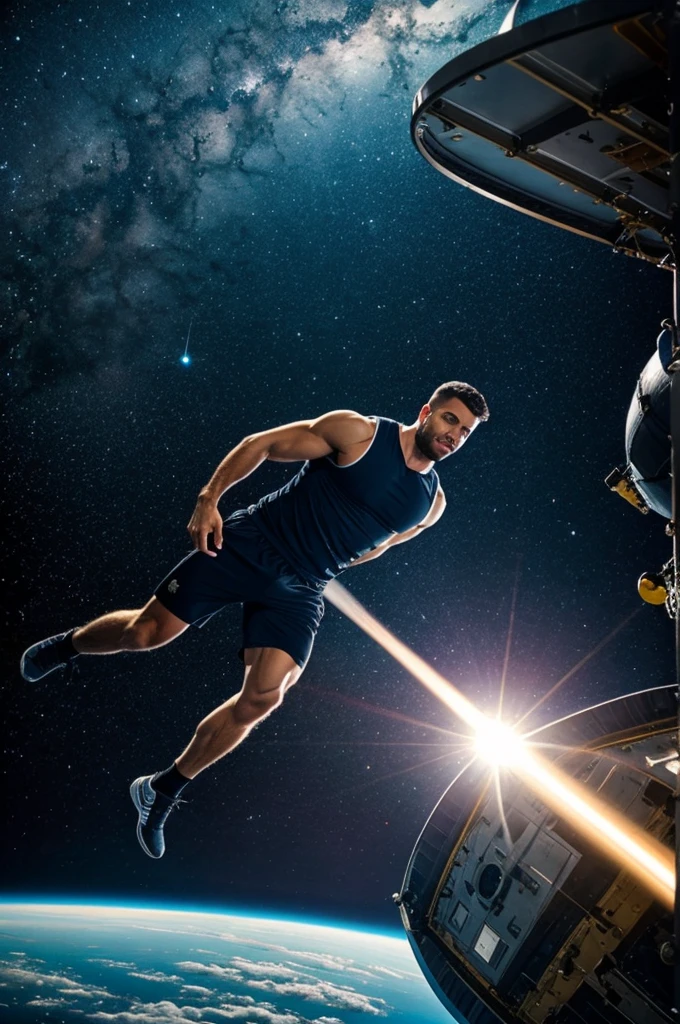 Guy working out in space