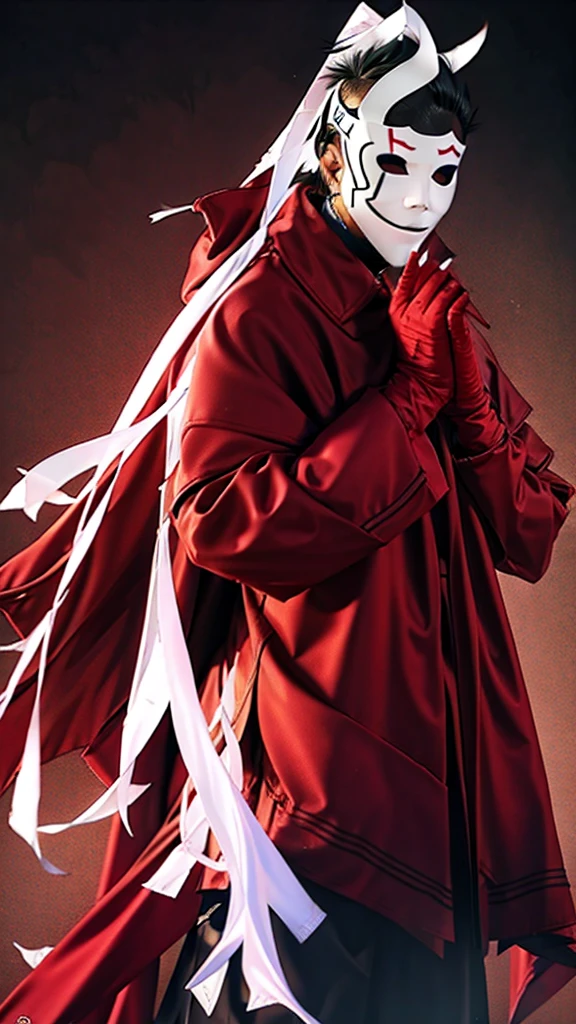 Vincent Law, burgundy cloak,  bandages, mask