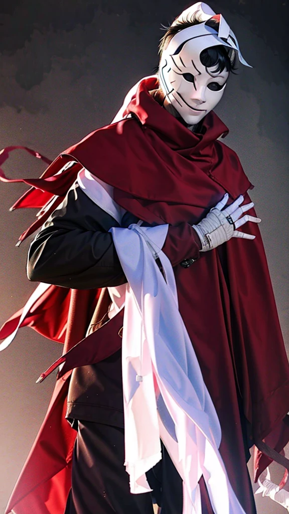 Vincent Law, burgundy cloak,  bandages, mask