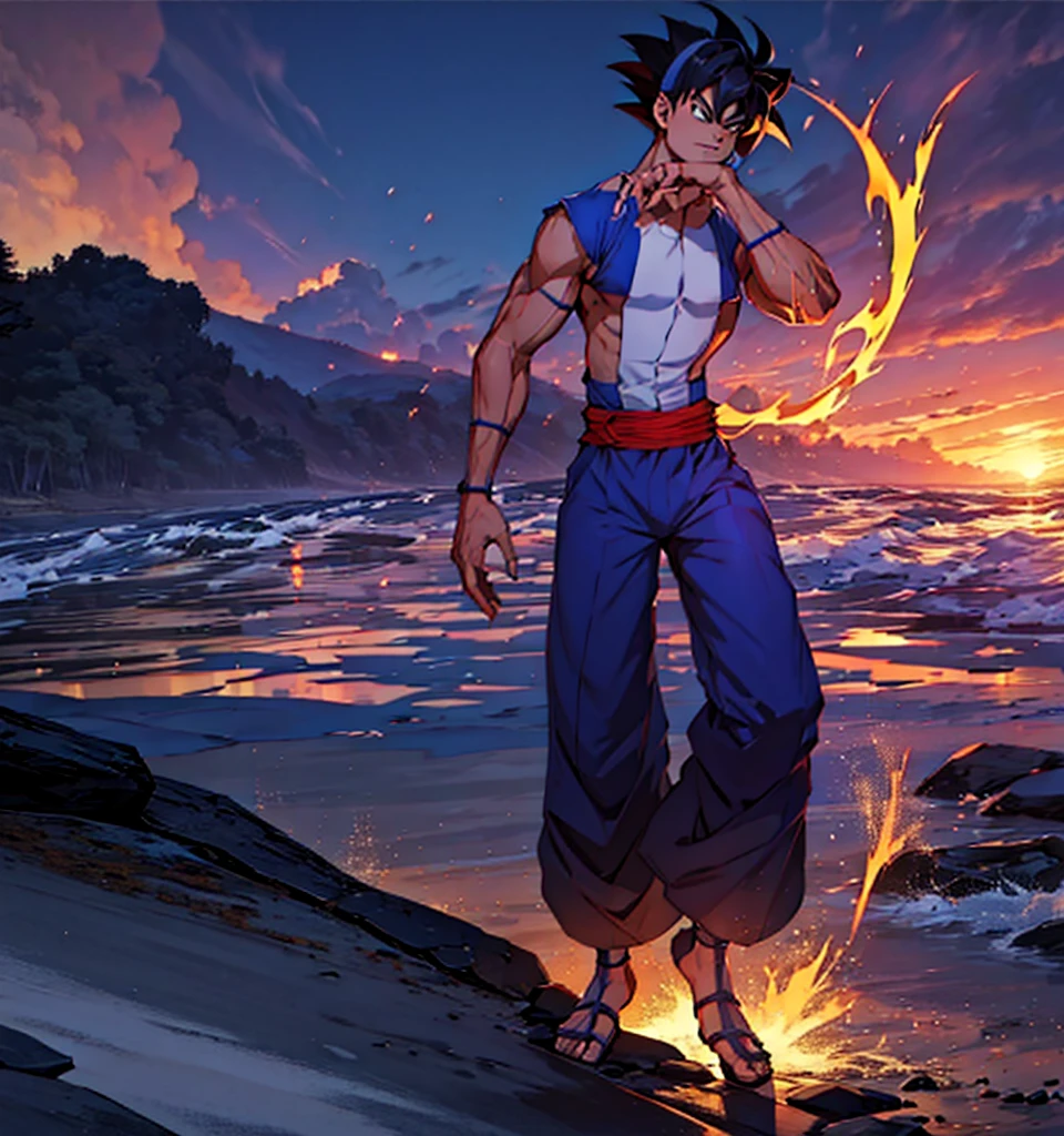 goku, posing, with kung fu pants, manga style