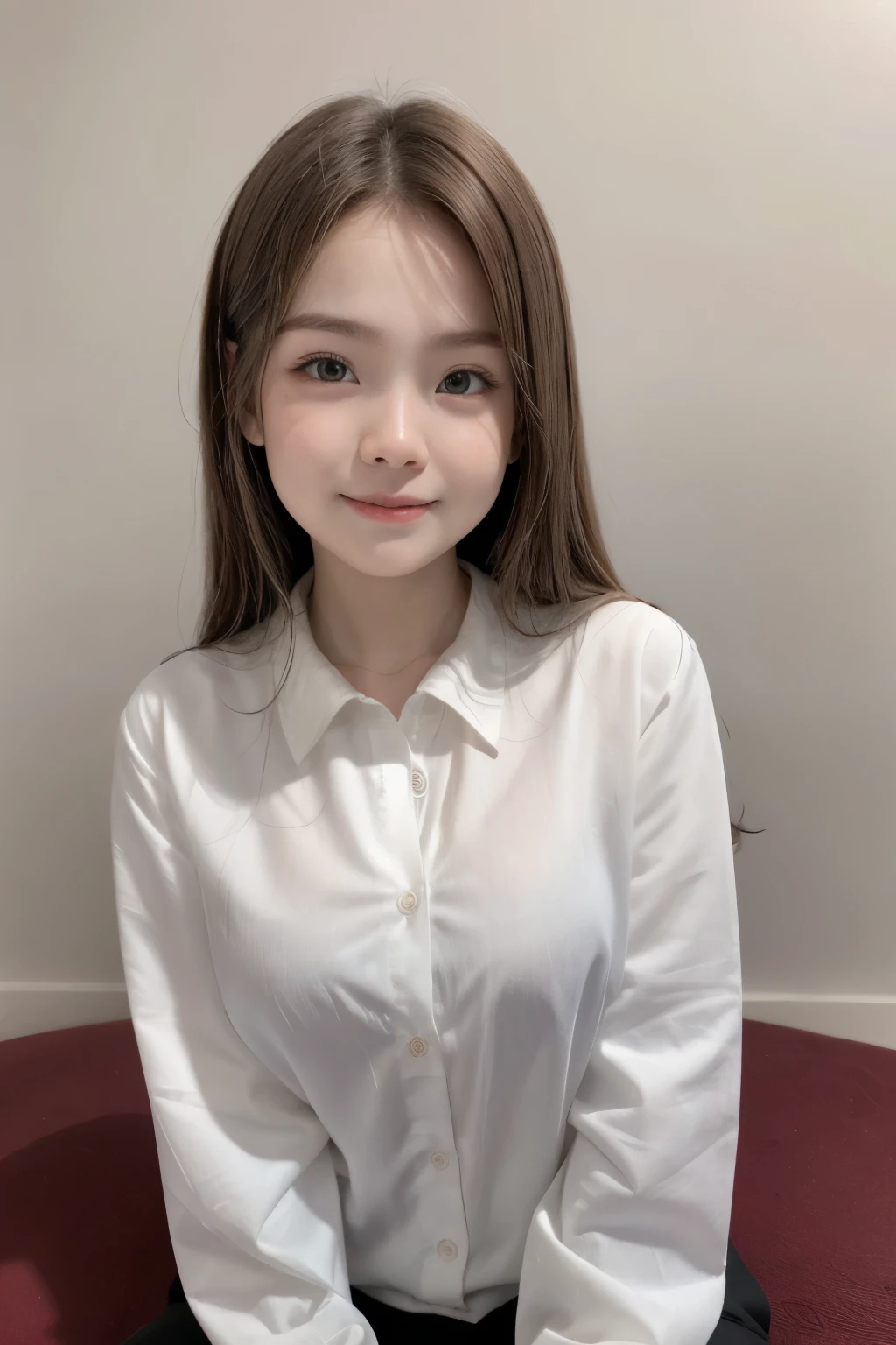 adorable, 1 girl, (face to face), , baby face, hf body portrait, (face details: 1), (eye details:1), ((big breasts)). wearing transparent transparency long shirt, .. Cute posed. proportional body. Ultra High Res. realistic: 1.4, UHD