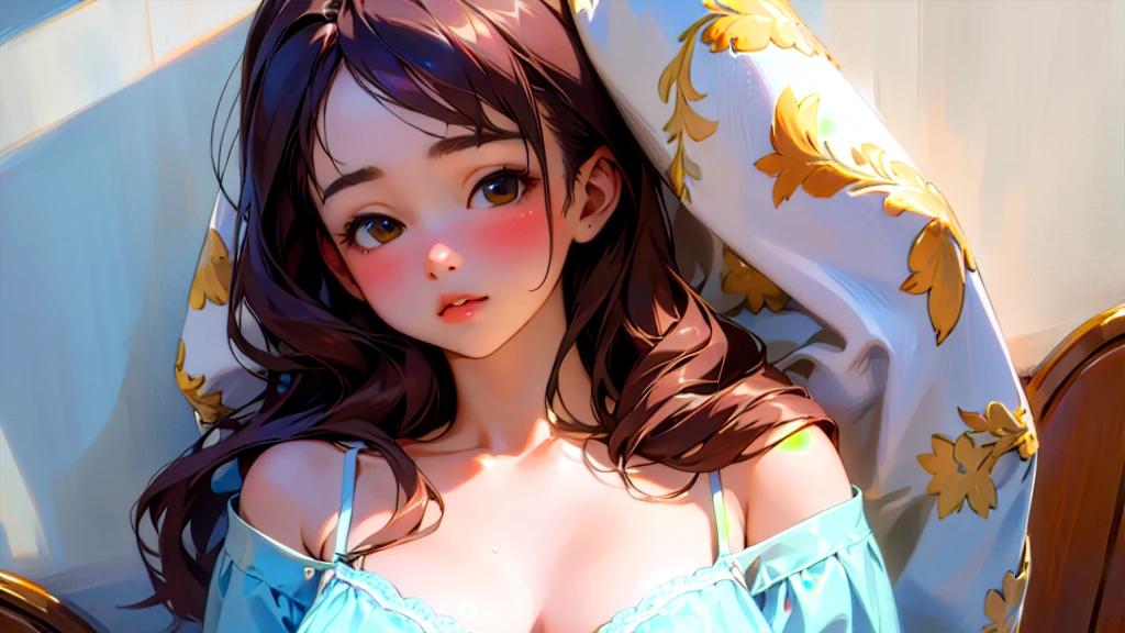 (Highest quality, masterpiece, Ultra-realistic), Beautiful and delicate15Year-old girl portrait, With a calm and gentle expression, The background is the bedroom in my own home.、I am studying hard at my desk.、camisole、Bust is C cup