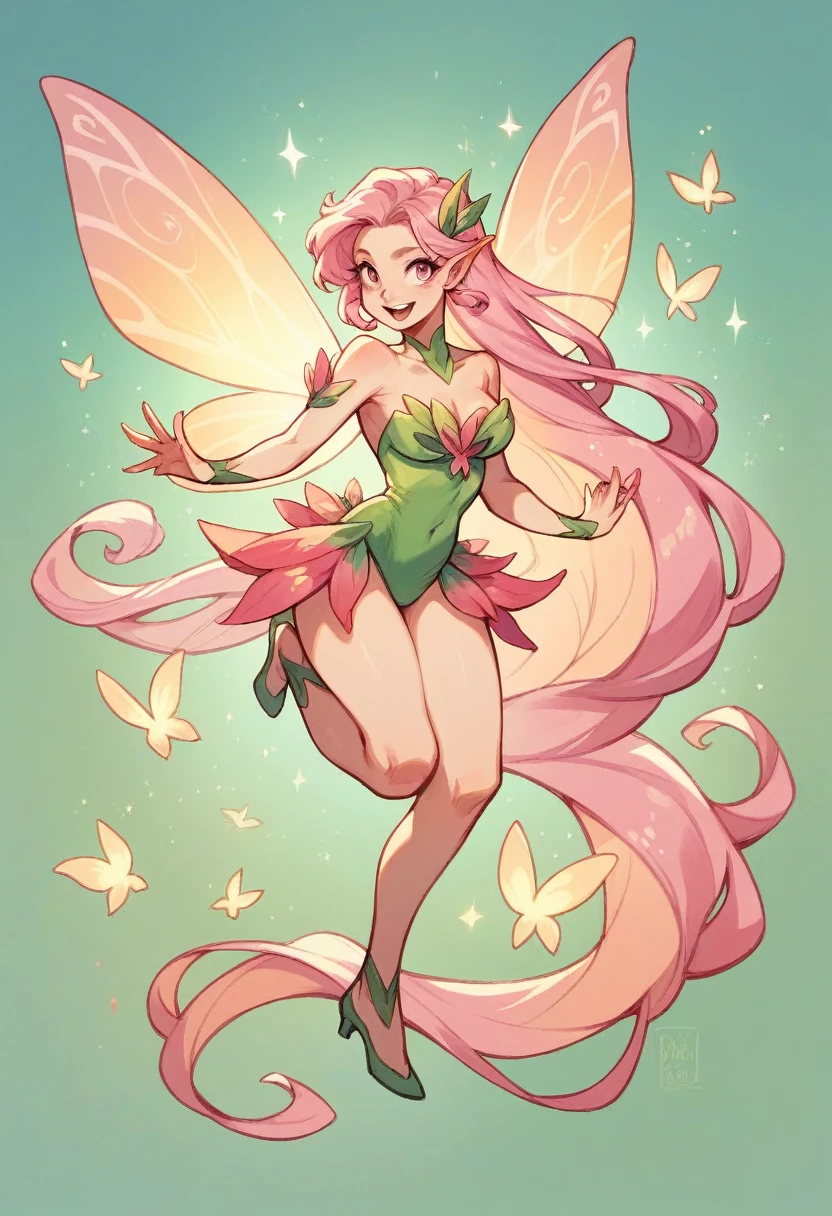 Beautiful fairy with light pink hair with power of love