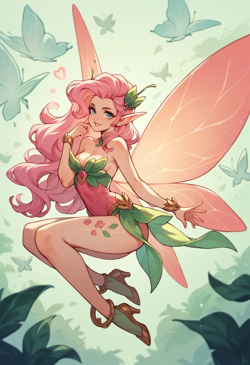 Beautiful fairy with light pink hair with power of love