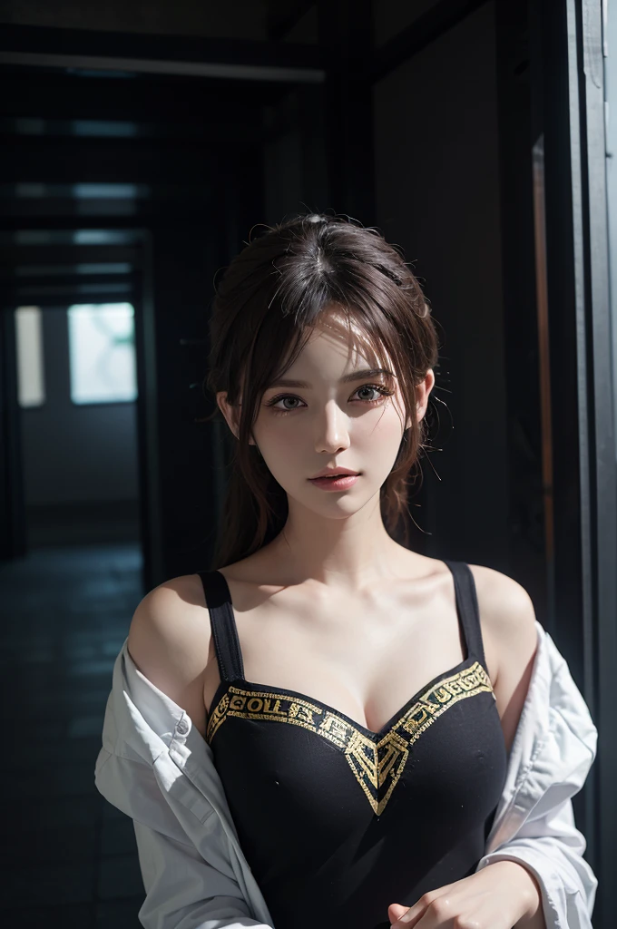 Fantasy art, photorealism, dynamic lighting, artstation, poster, volumetric lighting, very detailed faces, (official uniform: 1.4), long hair, sweater, delicate collarbone, bare shoulders, full breasts