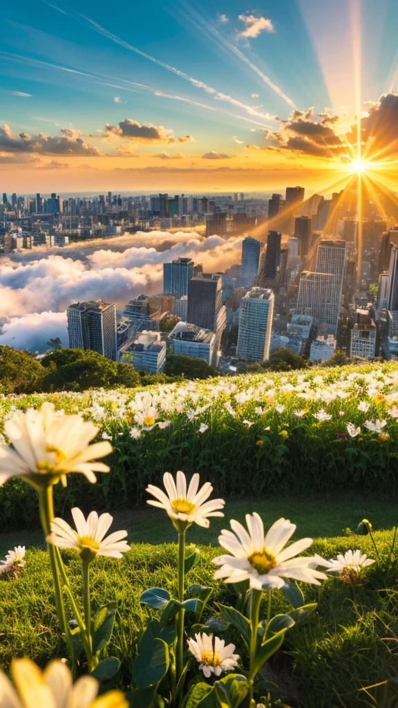 a close up of a field of flowers with a sky in the background, god's rays highly detailed, rays of life, god's rays, rays of god, there is a picture of a beach with a pier in the distance, today\'s featured photograph 4k, clouds and wings and waves, clouds and waves, oceanside, crisp lines, harmony of swirly clouds, epic blue sky, a view of a city with tall buildings and a green park, tokyo japan, tokyo city, tokyo city in the background, tokio, tokyo, japanese city, tokyo prefecture, new tokyo, aerial view of a city, tokyo in the background, bird's eye view of a city, modern tokyo, japanese downtown, osaka skyline background, in tokio, shinjuku seascape, heaven on earth, wide angle landscape photography, epic wide angle, wispy clouds, big sky, big blue sky god sun rays, few sun rays, rays of god shining from above, rays of the sun, sun rays at sunset, rays of sunlight, godly light, rays of sunlights, rays of sun