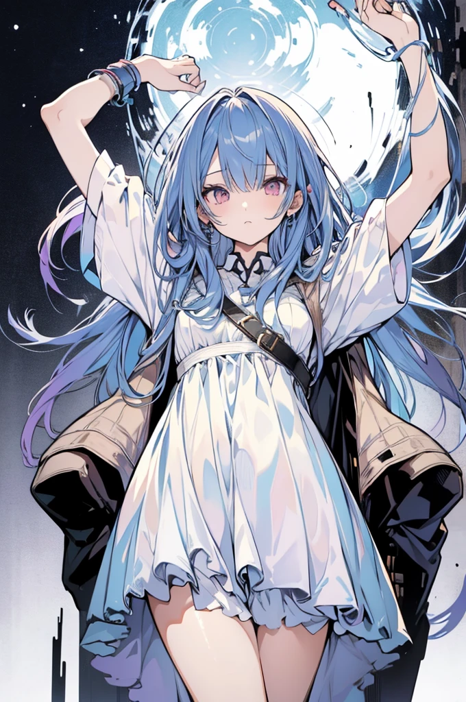 leaning front with hands out in the air,girl from upper view、(masterpiece, highest quality, official art:1.2), (flat color:1.5),looking at the viewer,1 girl,alone, white background, ,(2d:1.5) ,whole body、Masterpiece、Popular on pixiv、Girl、dress、bouquet、sight、disorganized, absolute resolution, incredibly disorganized, High resolution, Looking at this、stare