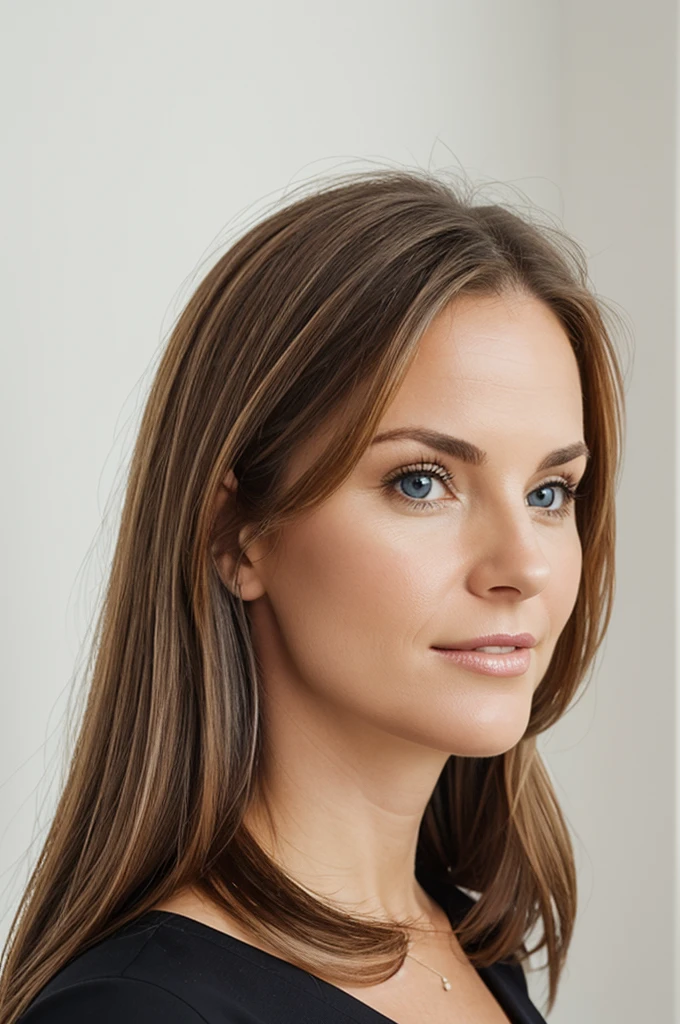 Professional white woman profile picture with white background facing forward