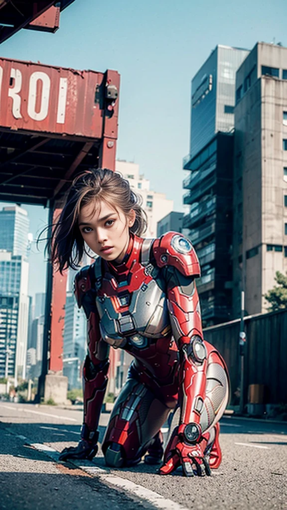 (1girl:1.3), solo,__body-parts__, official art, unity 8k wallpaper, ultra detailed, beautiful and aesthetic, beautiful, masterpiece, best quality, RAW, masterpiece, super fine photo,, best quality, super high Resolution, photorealistic, sunlight, full body portrait, stunningly beautiful,, dynamic pose, delicate face, vibrant eyes, (side view), she is wearing a futuristic Iron Man mech, red and gold, Highly detailed abandoned warehouse background, detailed face, detailed complex busy background, messy, gorgeous, milky, high detailed skin, realistic skin details, visible pores, sharp focus, volumetric fog, 8k uhd, dslr camera, High quality, film grain, fair skin, photorealism, lomography, sprawling metropolis in a futuristic dystopia, view from below, translucent