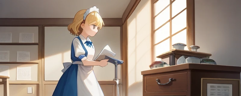 evaluation_Safety, evaluation_i doubt it, sauce_anime, score_9, score_8_superior, score_7_superior, score_6_superior, Blonde girl,Alice,,One girl,Light blue maid outfit, Breaking the Paint, ((Dirty clothes)), ((Paint on clothes)), Dusty, museum, Art Gallery, Painting on a canvas, Paint brush, Bend your body, Professional, artistic, Exquisite detail, cute, One girl,Then Painter, pそれからfore dress, 