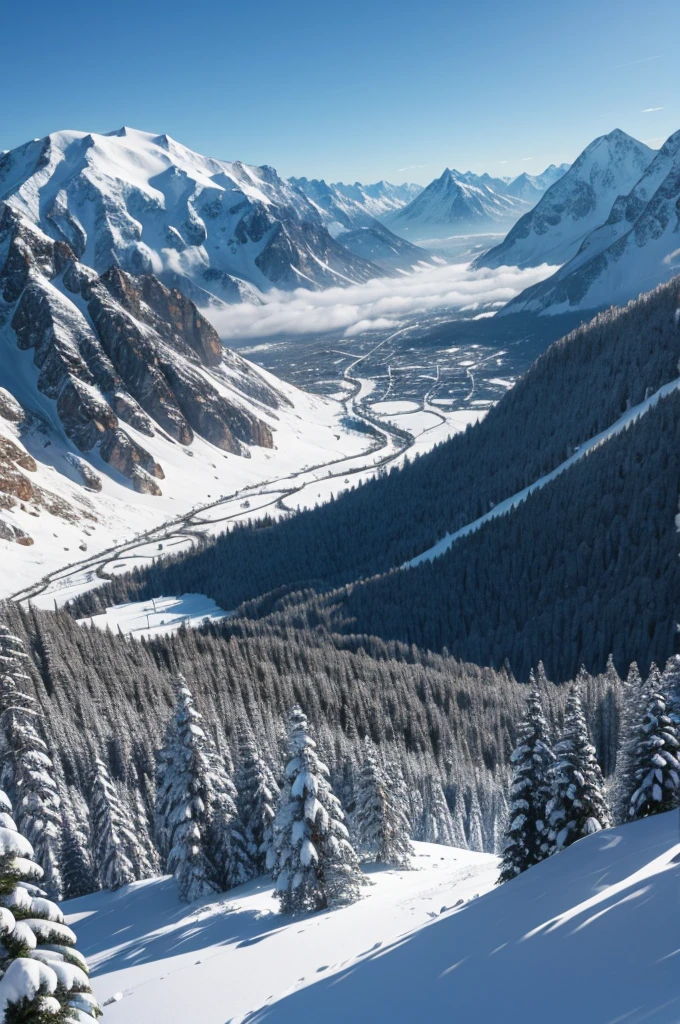 city inside of a snowy mountain, from outside