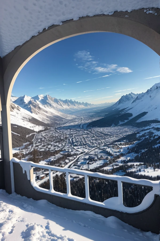 city inside of a snowy mountain, from outside
