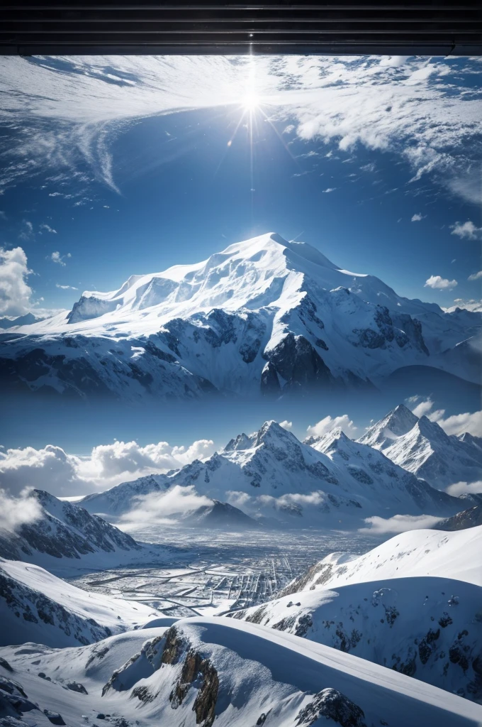 city inside of a snowy mountain, from outside