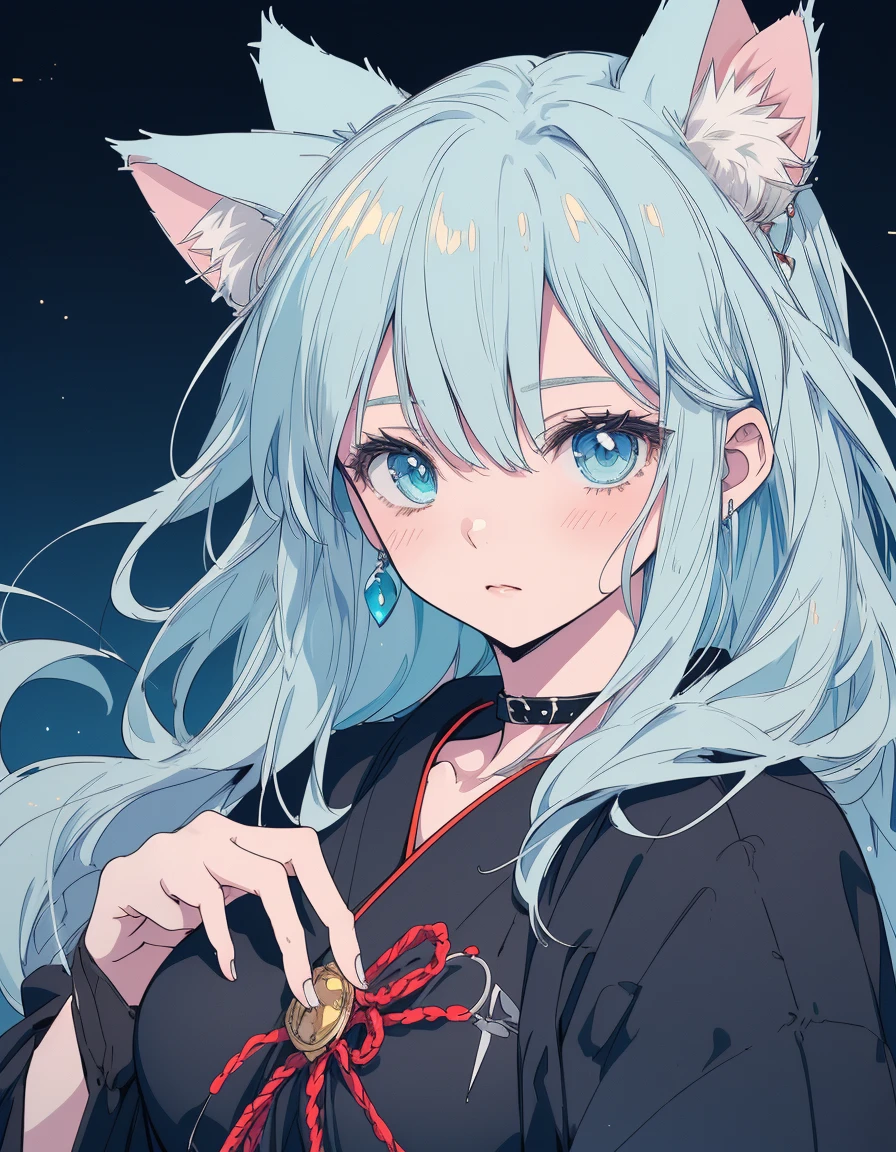 Japanese Samurai, black bikini, long big katana, ((masterpiece, best quality:1.5)), ((Beautiful detailed cat aqua eyes:1.2)), cat ears, pale skin, medium breasts, beautiful hands, beautiful fingers, EasyNegative