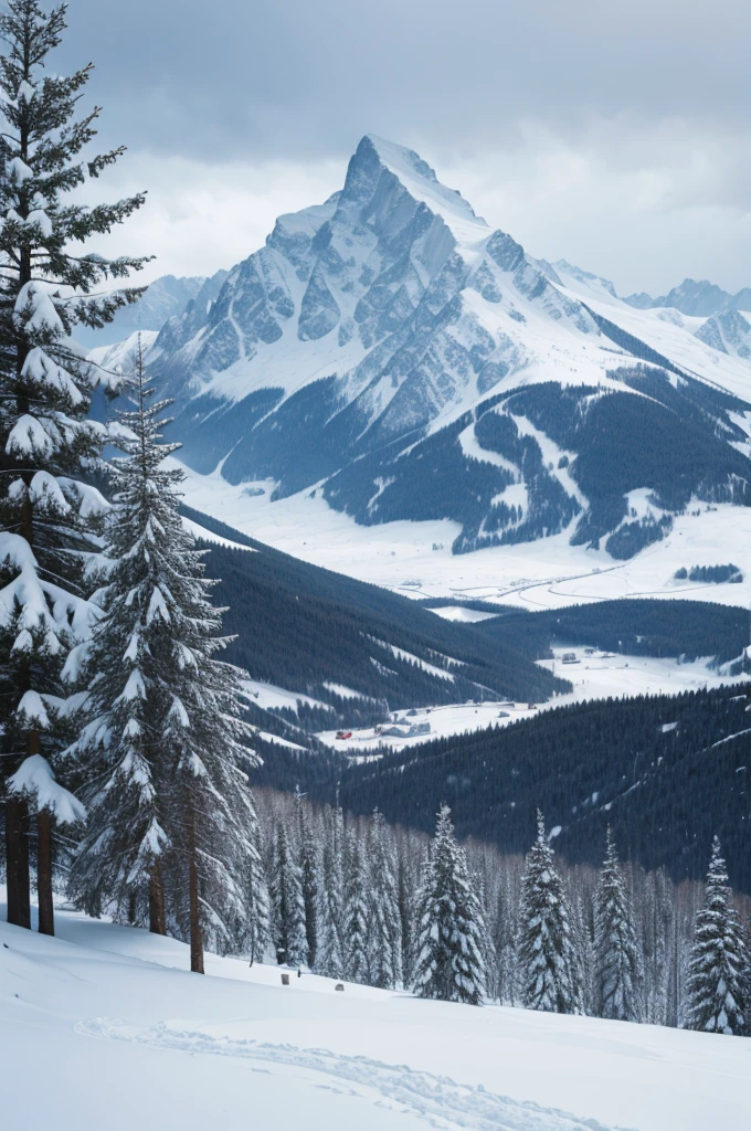 city inside of a snowy mountain, from outside
