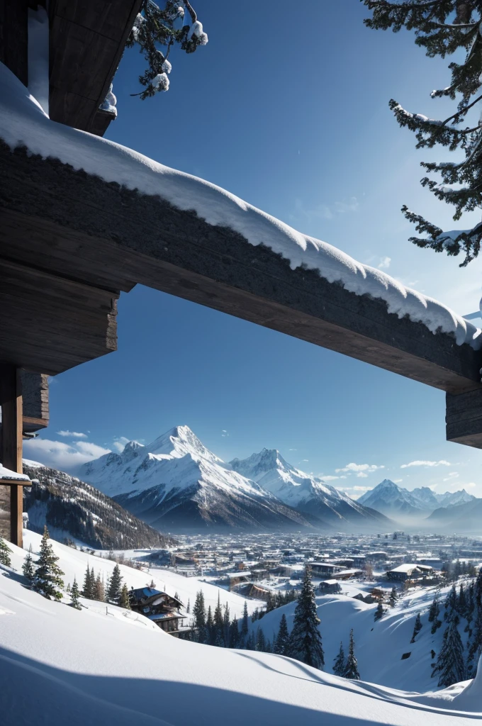 city inside of a snowy mountain, from outside