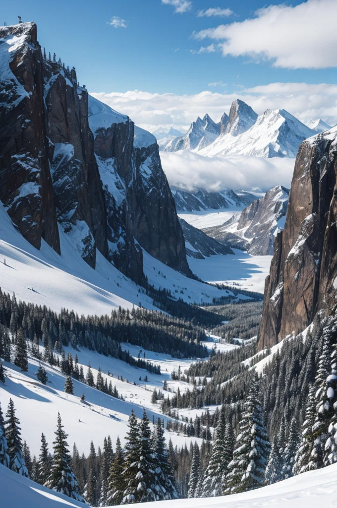 city inside of a snowy mountain, from outside