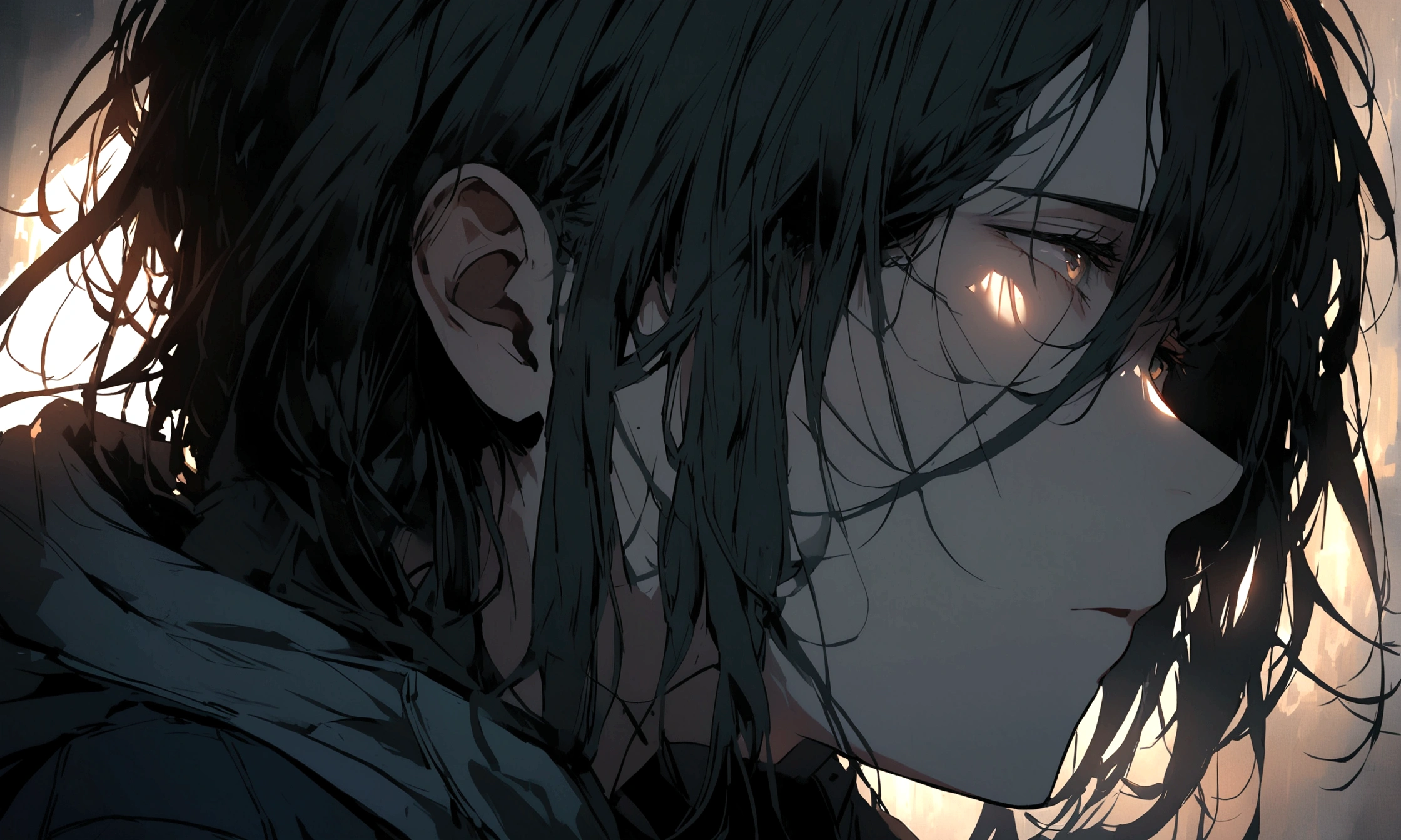 A close-up of the protagonist’s face reveals a mix of concentration and fatigue as they search for solutions online.