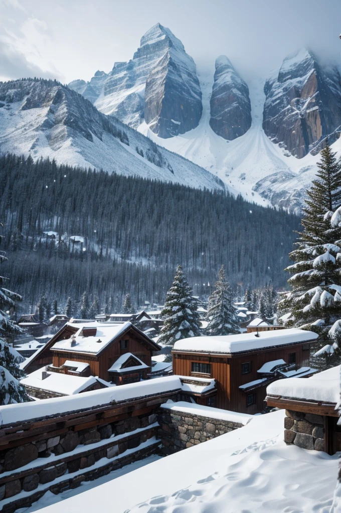 stone city inside of a snowy mountain, from outside