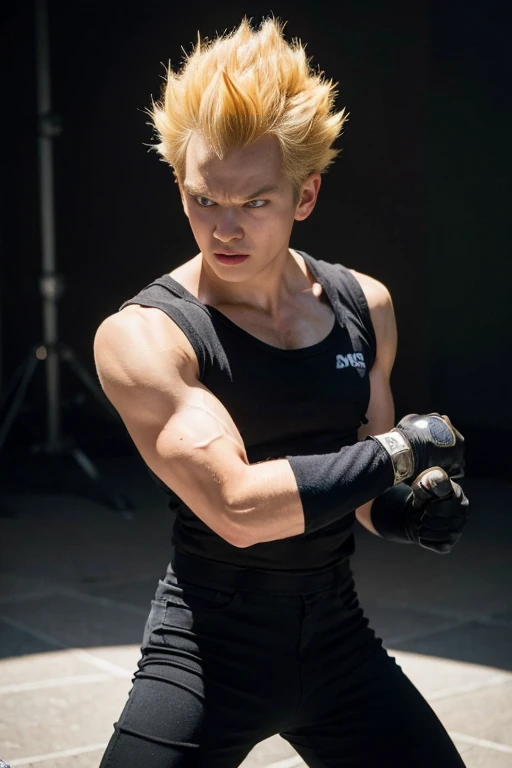 (masterpiece, best quality: 1.2), solo, male focus, 1boy, vegeta, furious, fighting pose, bruised, looking at the viewer, blonde hair spiked, black eyes, armor, white gloves, (ultra realistic , ultra photorealism)