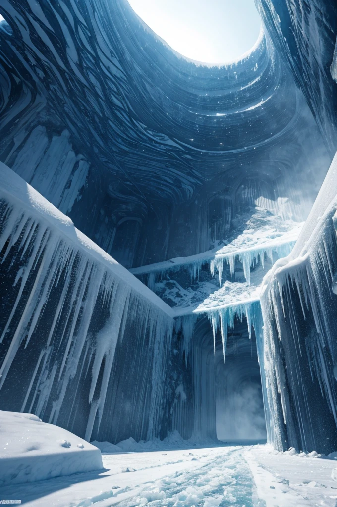 city inside of icy mountain, from outside