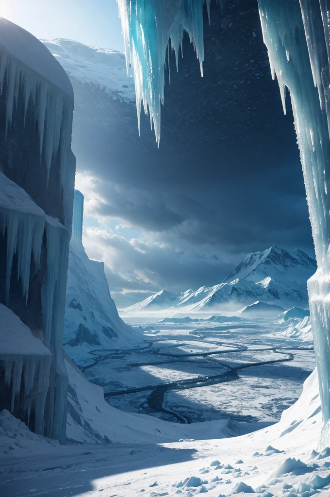 city inside of icy mountain, from outside