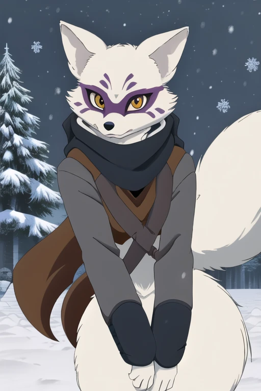 Alopex, arcticfox, tmnt, orange eyes, girl1, solo, snow, brown scarf, black shirt, 