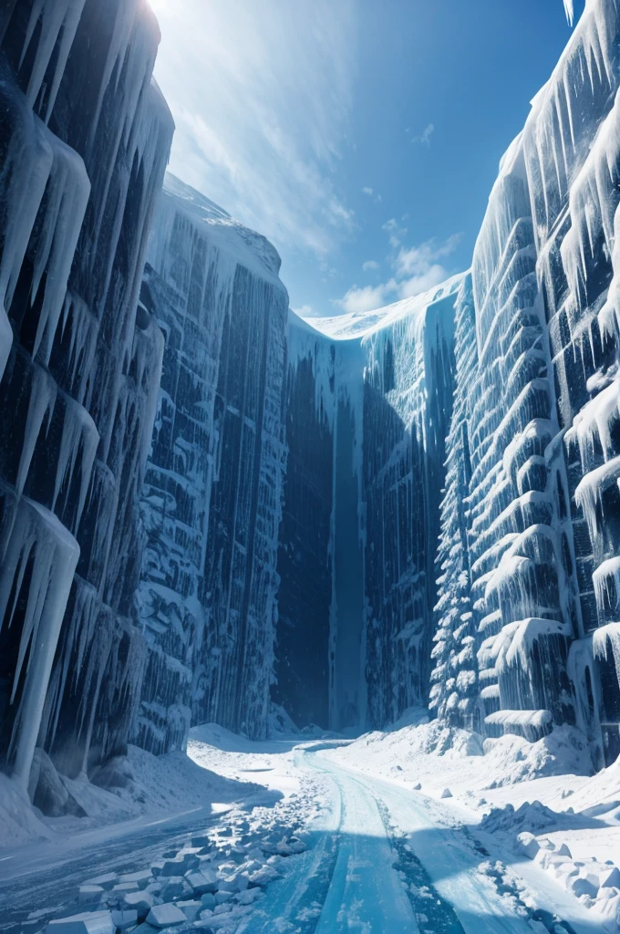 city inside of icy mountain, from outside