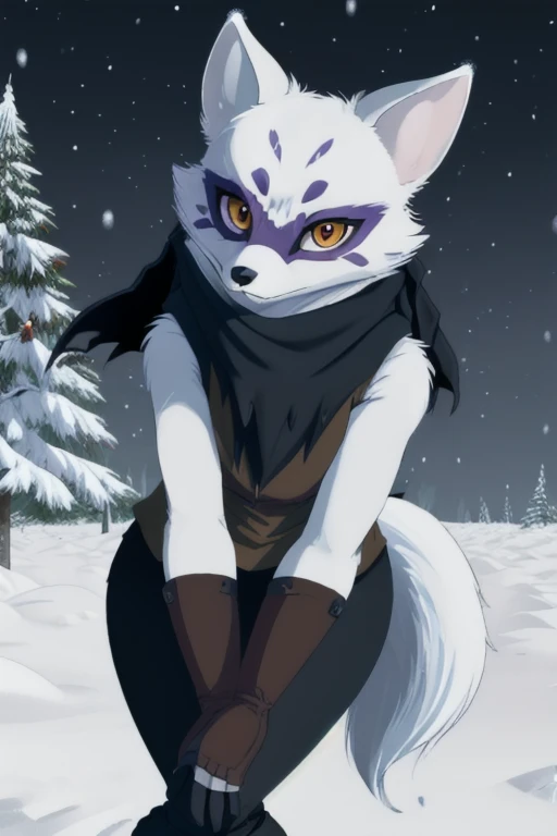 Alopex, arcticfox, tmnt, orange eyes, girl1, solo, snow, brown scarf, black shirt,