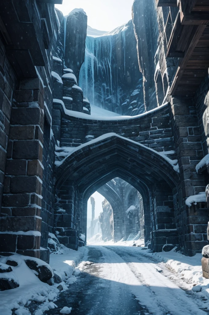 stone city inside of icy mountain, from outside