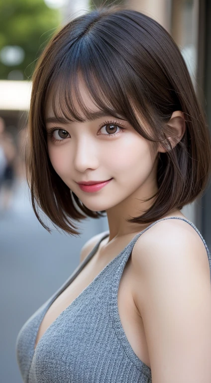 masutepiece, Best Quality, Illustration, Ultra-detailed, finely detail, hight resolution, 8K Wallpaper, Perfect dynamic composition, Beautiful detailed eyes, Women's Fashion Summer,Short bob hair,Small breasts natural color lip, Bold sexy poses,Smile,Harajuku、20 years girl、Cute、Sexy shot looking at camera