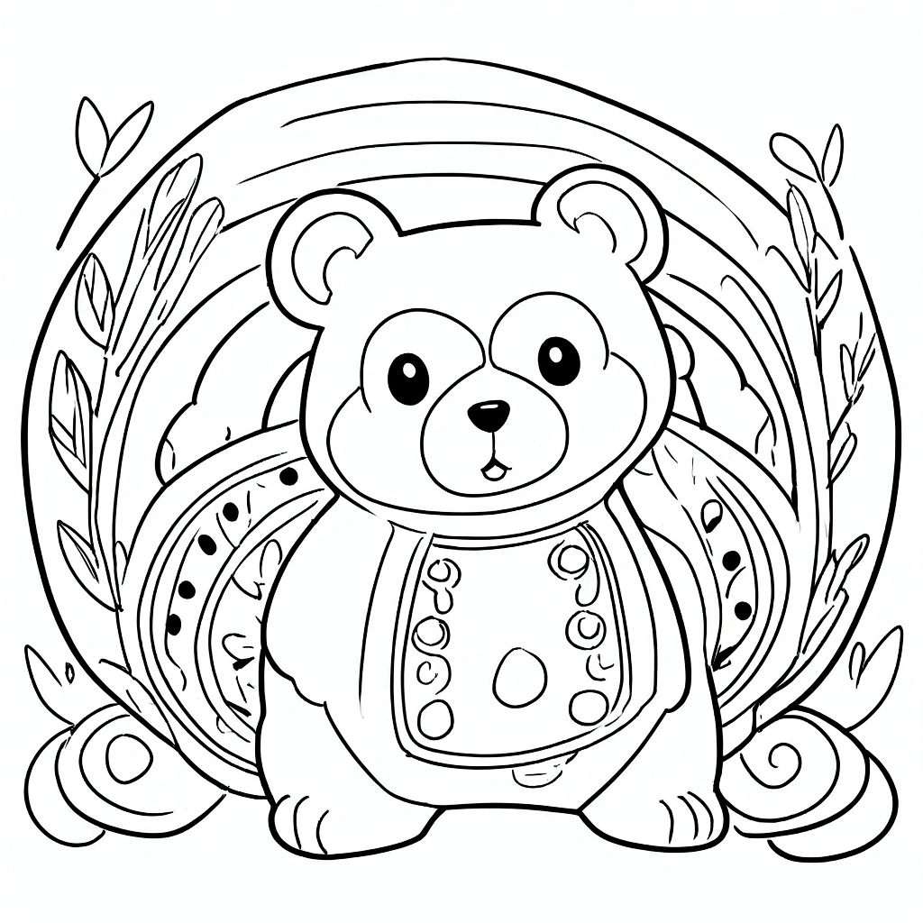coloring page for kids of a bear, line art, black and white,white backgraound