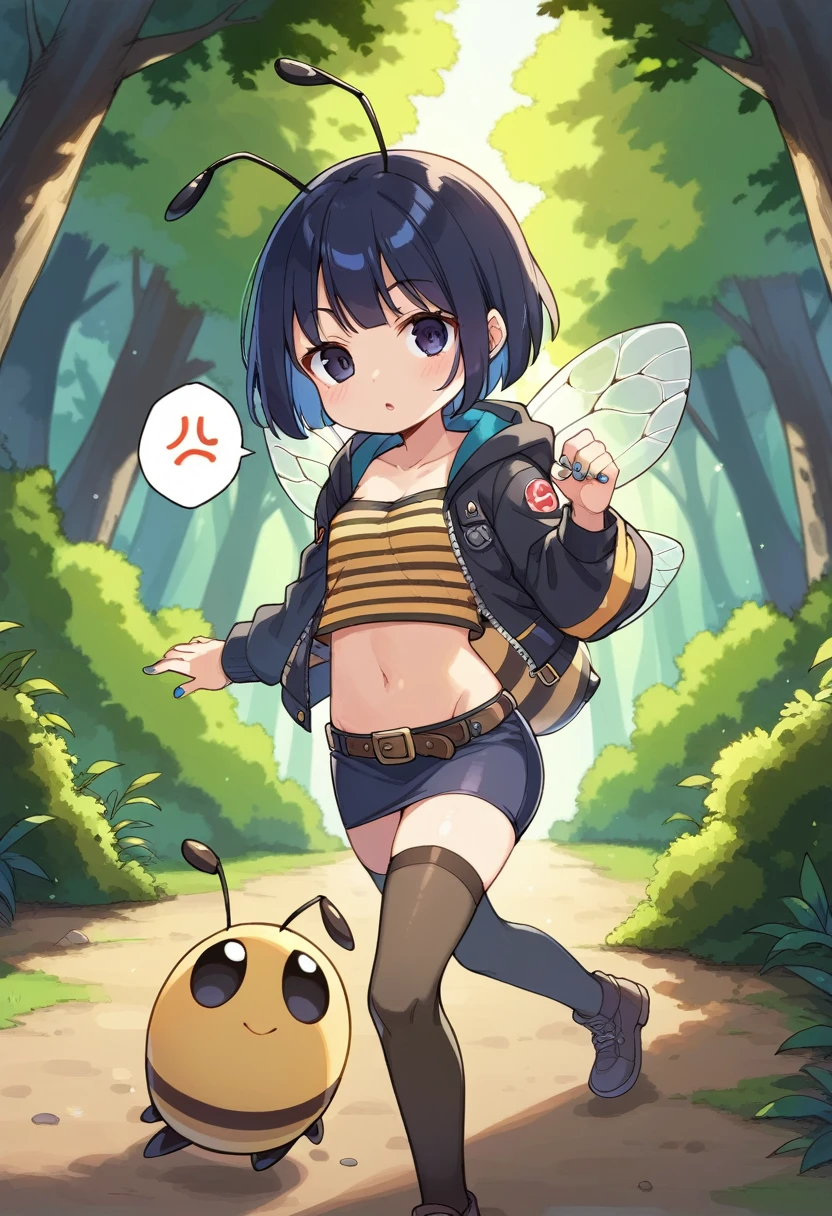 score_9, score_7_up, score_6_up, 1girl, source_cartoon, source_anime,breathtalking Scenery,watercolor,smooth soft skin, natural skin,anime screencap,mjm,rating_questionable,
BREAK
1girl,(solo:1.2),(hornet girl:1.4), bee girl,(little female child:1.3), (:1.3),6 yo, kawaii,baby face,small breast, cute face,oily skin,(Phat ass:0.8)
BREAK
(black bob cut:1.4),(yellow gradient hair:1.2),(yellow dip-dye hair:1.1),(black lob hair:1.2),ahoge,highlight on eyes,(nail_polish:1.1), black eyes,beautiful eyes, detailed eyes, puffy eyes,
BREAK
(bee antennae:1.3), (PVC material Extremely small bee wings:1.1), (bee wings:1.1),symmetry bee wings, anger vein,anguish,(spoken squiggle:1.5),
BREAK
belt buckle,jacket, zip up, (pencil Skirt:1.1),(yellow striped black stockings:1.3),pierce,chain accessory,punk rock, croped shirt
BREAK
isometric,dutch angle,(deep forest,dirty forest,darkness:1.2),(running:1.3),dynamic running,dynamicangle,In a secluded setting, surrounded by a dense forest, the bog lay hidden like a secret gem, its misty surface whispering tales of ancient times,misty,deep forest,