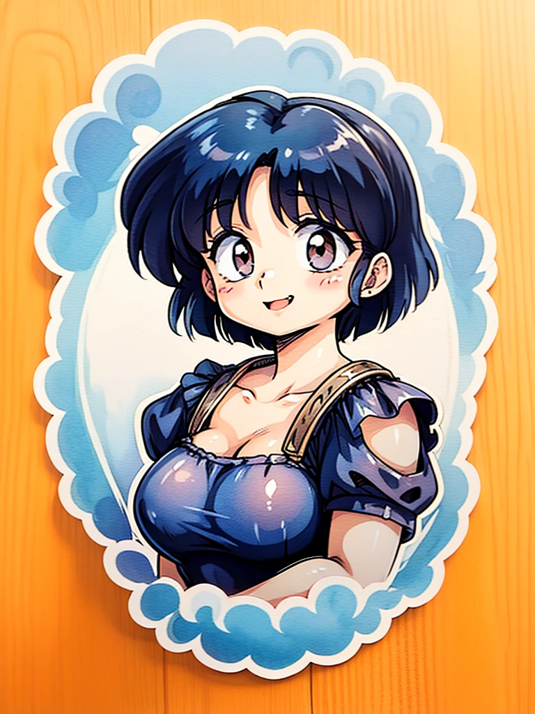a sticker、おっぱいのa sticker、tchibi、From Side、TendouAkane, (((Super close-up of chest、Colossal 、cleavage of the breast、I mainly draw the chest)))、Depiction of only the chest、Smile with mouth wide open、simple background、((white backgrounid))