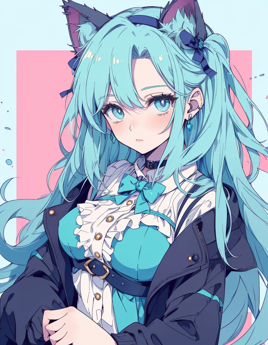 city girl, gothic Lorita, jitome, wince, ((masterpiece, best quality:1.5)), ((Beautiful detailed cat aqua eyes:1.2)), cat ears, pale skin, medium breasts, beautiful hands, beautiful fingers, EasyNegative